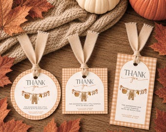 Fall Baby Shower Favor Tags Template, Little Pumpkin Thank You Tags, Neutral Autumn Baby Shower Gift Tag, Boy Pumpkin on the Way, Canva Tags