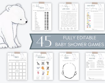 Polar Bear Baby Shower Game Template, Winter Baby Shower Games Bundle, Snow Neutral Baby Shower Game Pack, Arctic Baby Activity Set Download