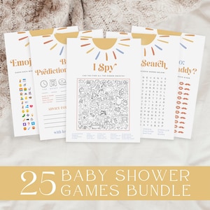 Sun Baby Shower Games Bundle, Here Comes the Son Baby Shower Games, Printable Boho Baby Shower Games Pack, Sunshine Shower Activity, Canva image 1