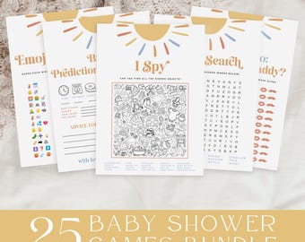 Sun Baby Shower Games Bundle, Here Comes the Son Baby Shower Games, Printable Boho Baby Shower Games Pack, Sunshine Shower Activity, Canva