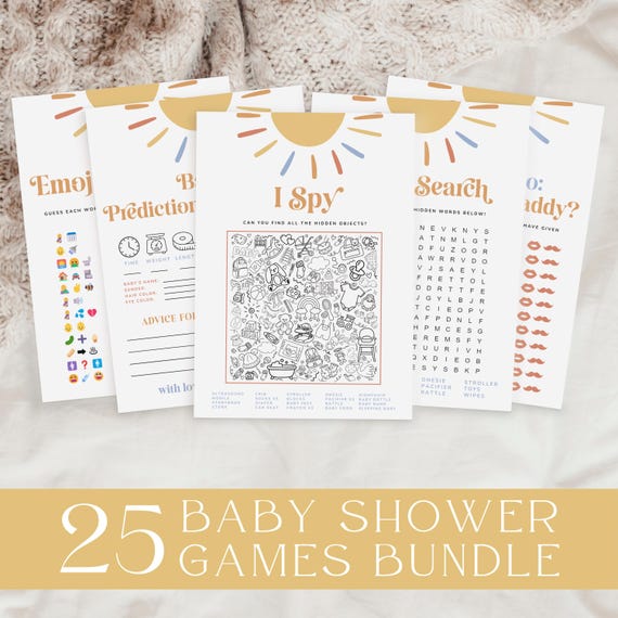 Sun Baby Shower Games Bundle, Here Comes the Son Baby Shower Games, Printable Boho Baby Shower Games Pack, Sunshine Shower Activity, Canva
