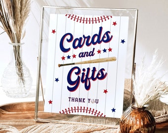 Rookie of the Year First Birthday Sign, Baseball Birthday Party Sign, Cards and Gifts Sign Printable, Rookie Year Boy Birthday Party Decor