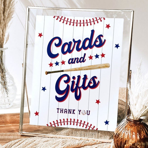 Rookie of the Year First Birthday Sign, Baseball Birthday Party Sign, Cards and Gifts Sign Printable, Rookie Year Boy Birthday Party Decor