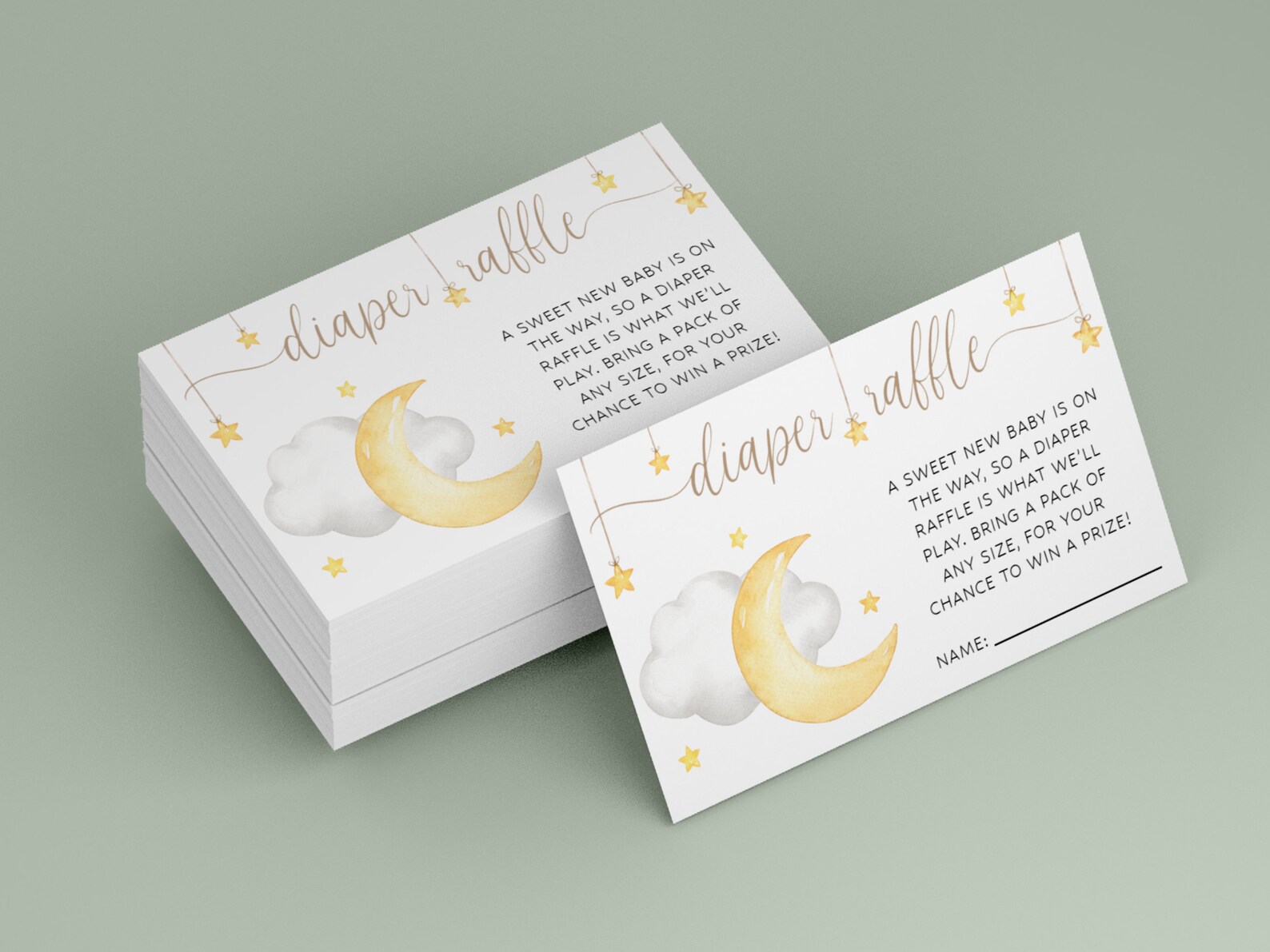 Moon and Stars Baby Shower Diaper Raffle Sign Template, Twinkle Little ...