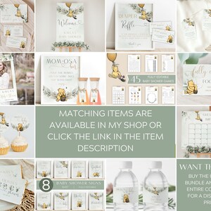 Peut inclure: Un ensemble de d&eacute;corations de f&ecirc;te pr&eacute;natale sur le th&egrave;me de Winnie l'ourson. Les d&eacute;corations comprennent des invitations, des &eacute;tiquettes alimentaires, des jeux, des pancartes et des &eacute;tiquettes pour bouteilles d'eau. Les d&eacute;corations sont toutes dans un sch&eacute;ma de couleurs vert clair et jaune avec une illustration mignonne de Winnie l'ourson.