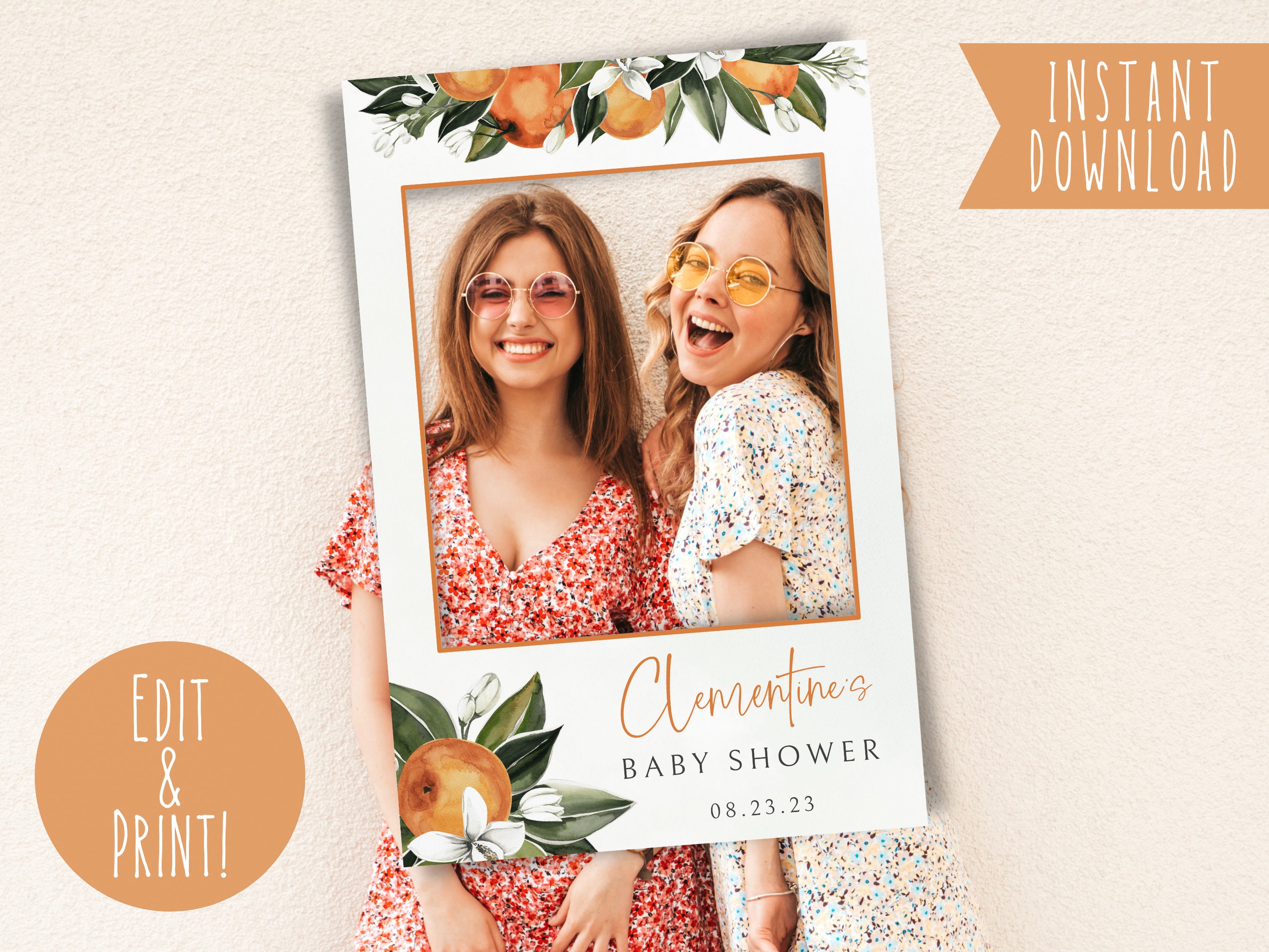 Little Cutie Baby Shower Photobooth Selfie Frame Template, Editable Baby Shower Photo Booth Prop Cutie Baby Shower DIY Selfie Frame Download