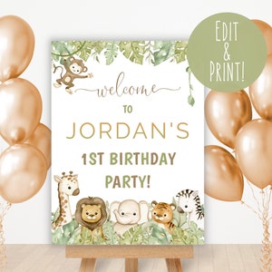 Safari Birthday Welcome Sign, Wild One 1st Birthday Party, Jungle Safari Birthday Signage, Safari Animals Party Decor, Kids Birthday Party