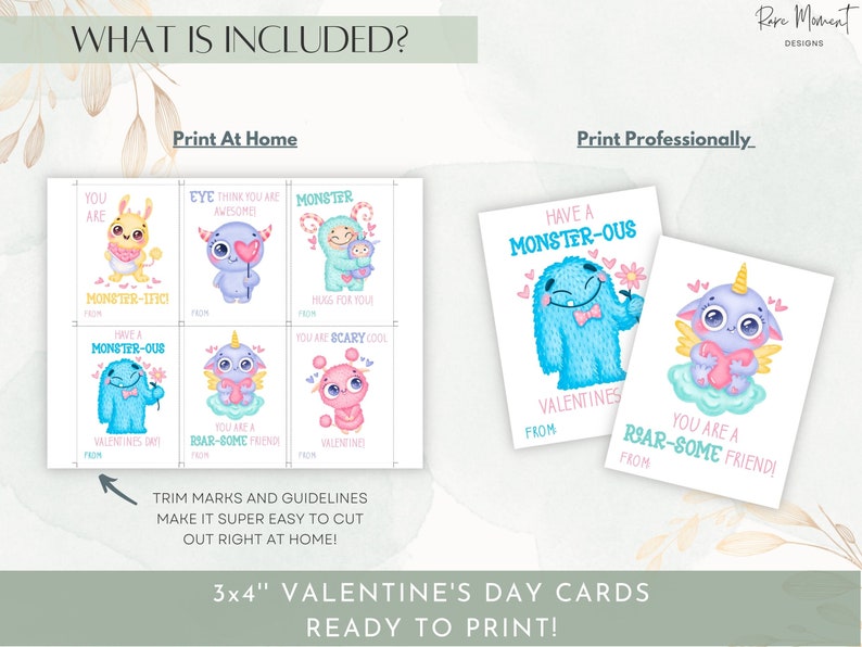 PRINTABLE Monster Valentines Day Cards for Kids, Classroom Valentines ...