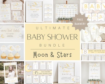 Twinkle Twinkle Little Star Baby Shower Invitation Bundle, Moon and Stars Baby Shower Kit, Gender Neutral Clouds Baby Shower Invite & Decor