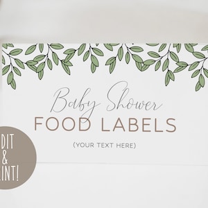 Plantilla de etiquetas de alimentos para baby shower, etiquetas de alimentos para baby shower de Winnie The Pooh, señales de alimentos para baby shower planas y plegables en tienda, plantilla de etiquetas de alimentos verdes