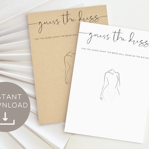 Guess The Dress Bridal Shower Game, Printable Minimalist Guess The Wedding Dress , Kraft Paper Draw The Wedding Dress Game, Digital Download