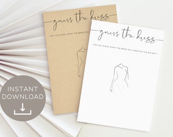 Guess The Dress Bridal Shower Game, Printable Minimalist Guess The Wedding Dress , Kraft Paper Draw The Wedding Dress Game, Digital Download