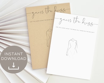 Guess The Dress Bridal Shower Game, Printable Minimalist Guess The Wedding Dress , Kraft Paper Draw The Wedding Dress Game, Digital Download