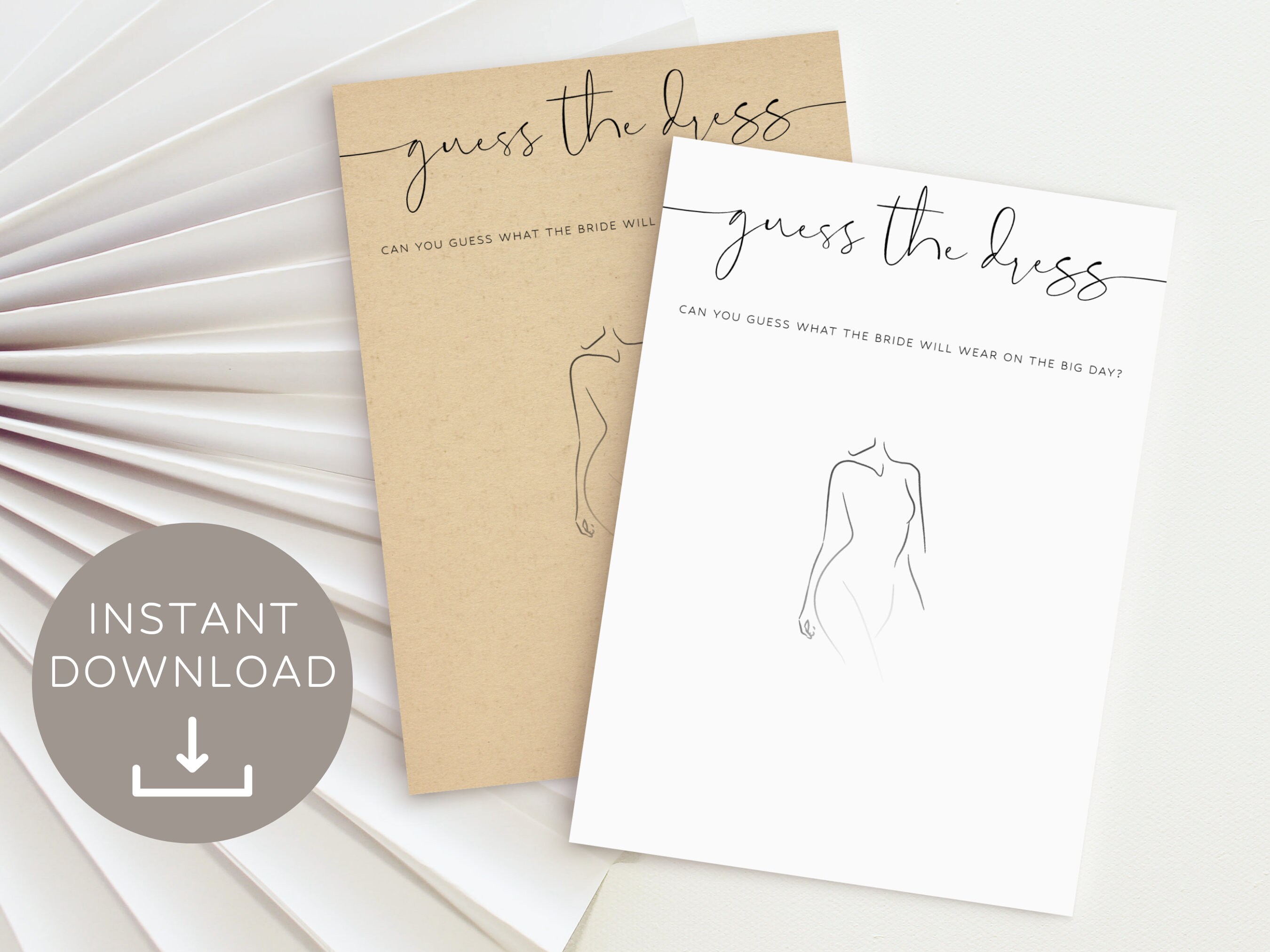 Guess The Dress Bridal Shower Game, Printable Minimalist Guess The Wedding Dress , Kraft Paper Draw The Wedding Dress Game, Digital Download