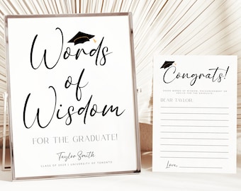 Words of Wisdom for the Graduate Sign, Graduation Wishes, Editable Graduation 2024 Sign, Graduation Party Sign, Words of Wisdom Sign & Card