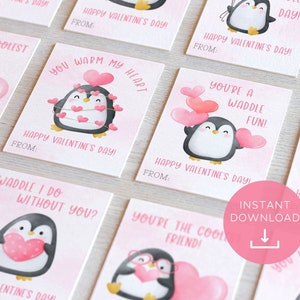 Cartes de Saint-Valentin pingouin, Saint-Valentin en classe, Saint-Valentin à l’école imprimable, Cartes de Saint-Valentin pour enfants pour la garderie scolaire, Téléchargement instantané
