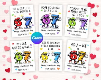 Printable 6 7 Valentine's Day Cards for Kids & Tweens, Editable Six Seven Slang Classroom Exchange Gift Tags, Digital Download