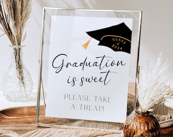 Graduation is Sweet Please Take a Treat Sign, Printable Graduation is Sweet Table Sign, 2024 Graduation Party Dessert Table Sign Download