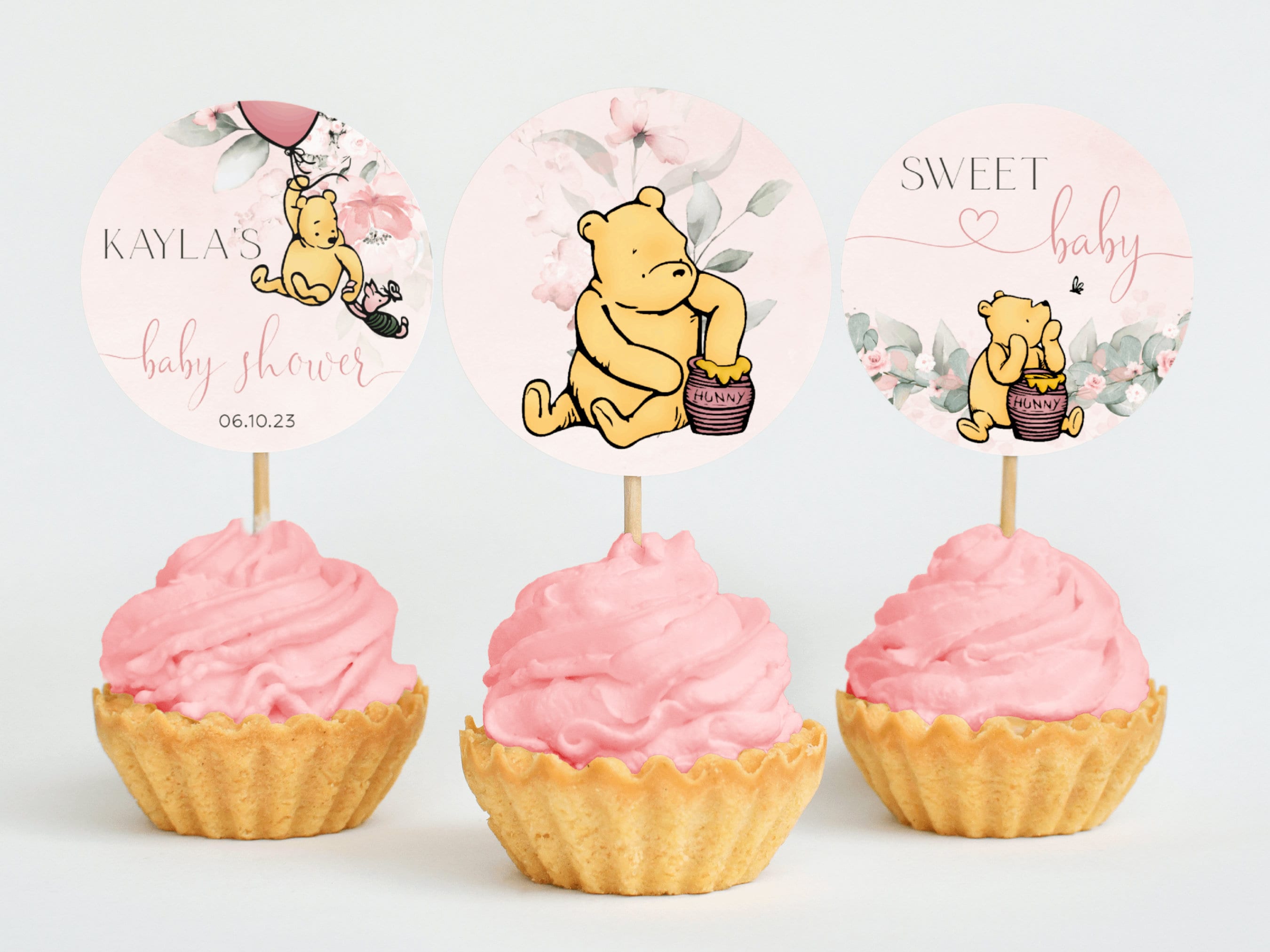 Winnie the Pooh Baby Shower Cupcake Toppers Template Printable