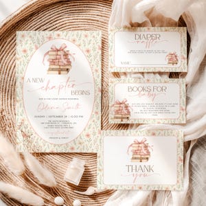 A New Chapter Begins Baby Shower Invitation, Story Book Baby Shower Invite, Next Chapter Baby Shower Digital Invitation Pink Floral Bundle