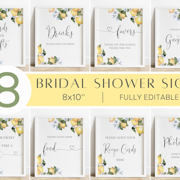 Lemon Bridal Shower Signs Bundle, Citrus Bridal Shower Printable Signage, Editable Lemon Shower Table Signs, Bridal Shower Signs Bundle