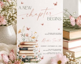 A New Chapter Bridal Shower Invitation Template, Storybook Bridal Shower Invite, Her Next Chapter Begins Wedding Shower, Editable Invite DIY