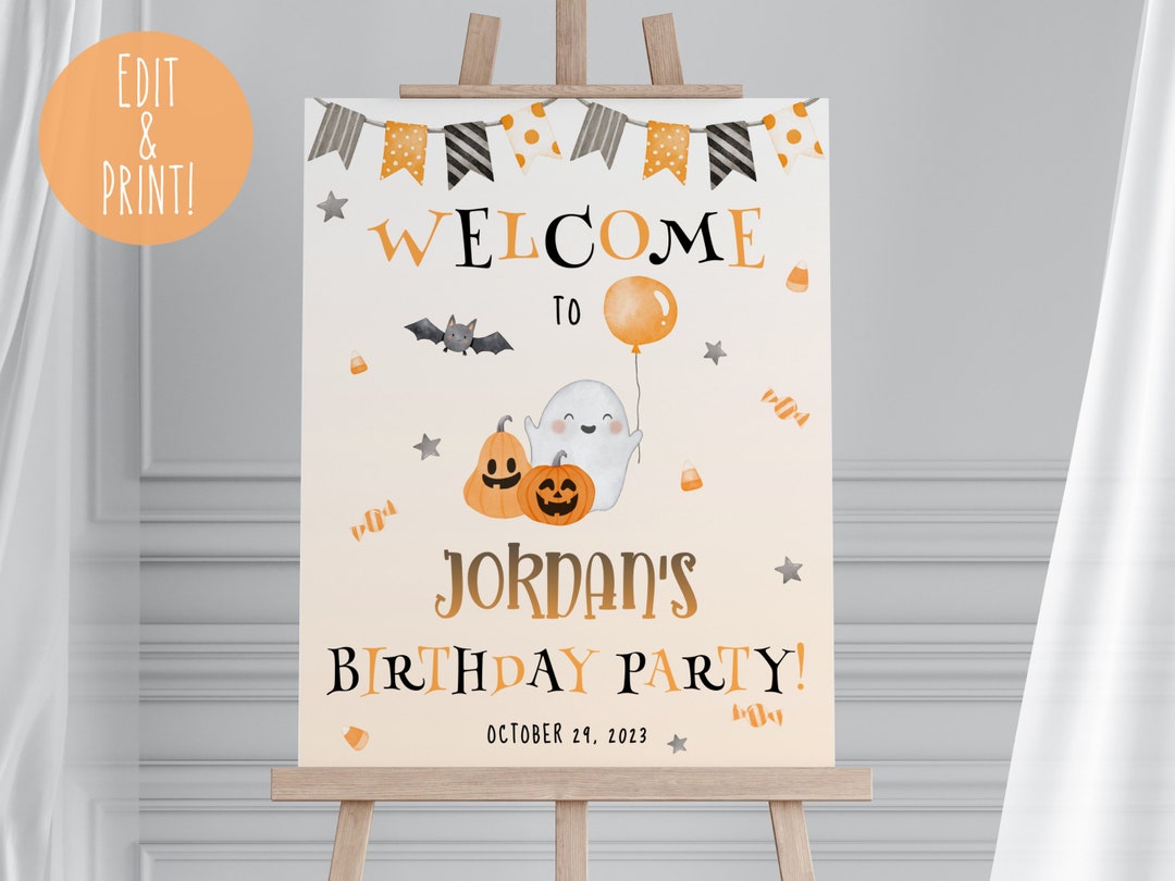 Our Little Boo is Turning Two Welcome Sign Template, ANY AGE Birthday ...