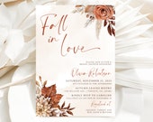 Fall Bridal Shower Invitation Template, Fall In Love Bridal Shower Invite, Editable Fall Boho Bridal Shower Evite, Terracotta Bridal Invites