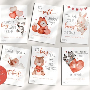 Woodland Animals Kids Valentine&#39;s, Valentines Cards for Kids School, Classroom Valentine Cards, Instant Download, Printable Animal Valentine