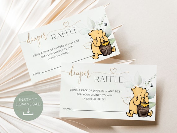 Classic Winnie The Pooh Diaper Raffle Tickets, Winnie The Pooh Baby Shower Diaper Raffle Card, Printable Diaper Raffle Ticket Download DIY
