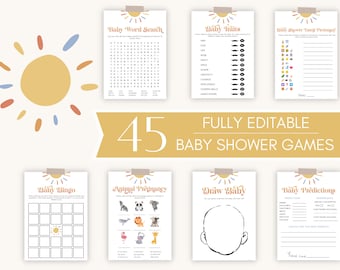 Sun Baby Shower Games Bundle, Here Comes the Son Baby Shower Games, Printable Boho Baby Shower Games Pack, Sunshine Baby Shower Games Bundle