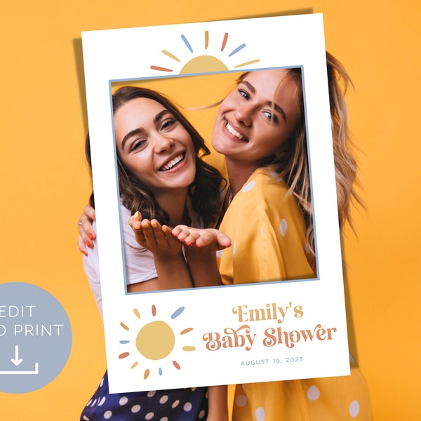 Here Comes the Son Baby Shower Photobooth Frame, Sun Baby Shower Photobooth Prop, Boy Baby Shower Selfie Frame DIY, Boho Shower 24x36 Frame