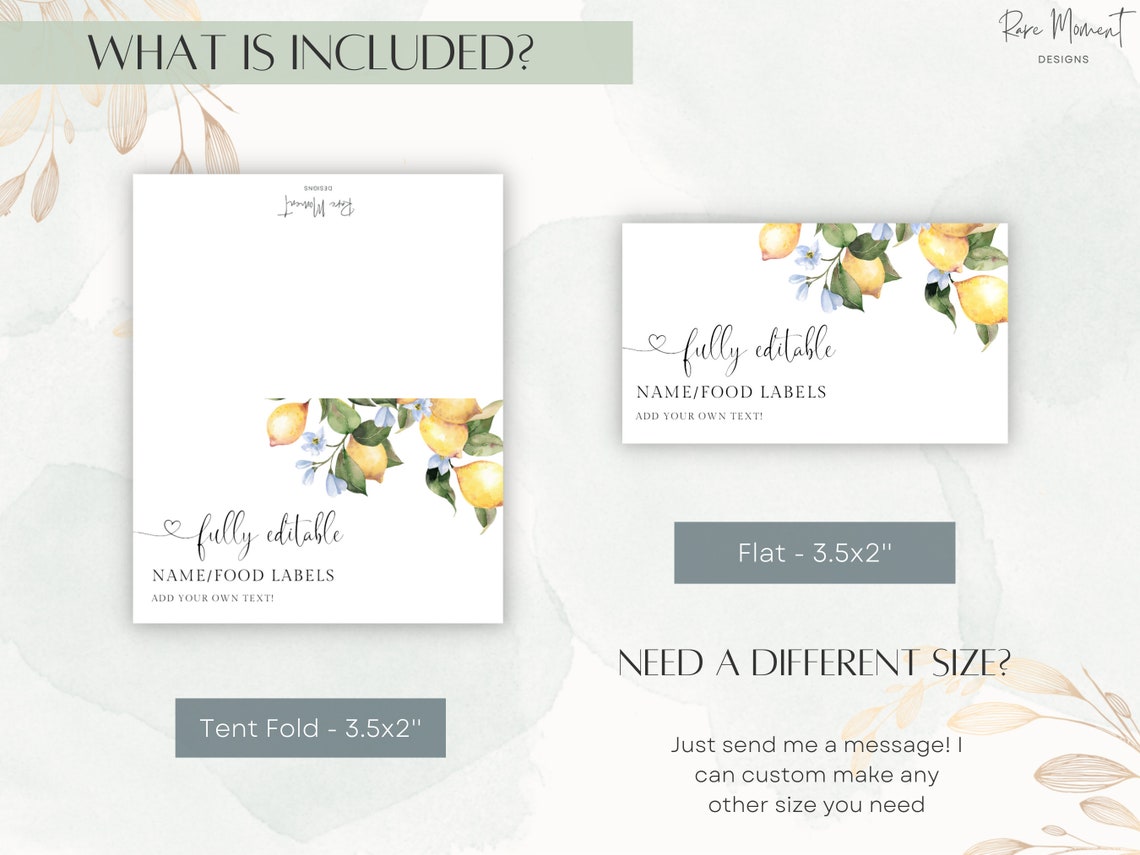 Citrus Bridal Shower Food Labels Template Lemon Bridal Shower Etsy