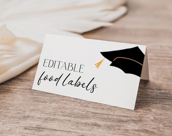 Graduation Party Food Label, 2026 Grad Party Decor, Printable Food Tent Cards, Candy Buffet Labels, Minimalist Graduation Name Card, CANVA