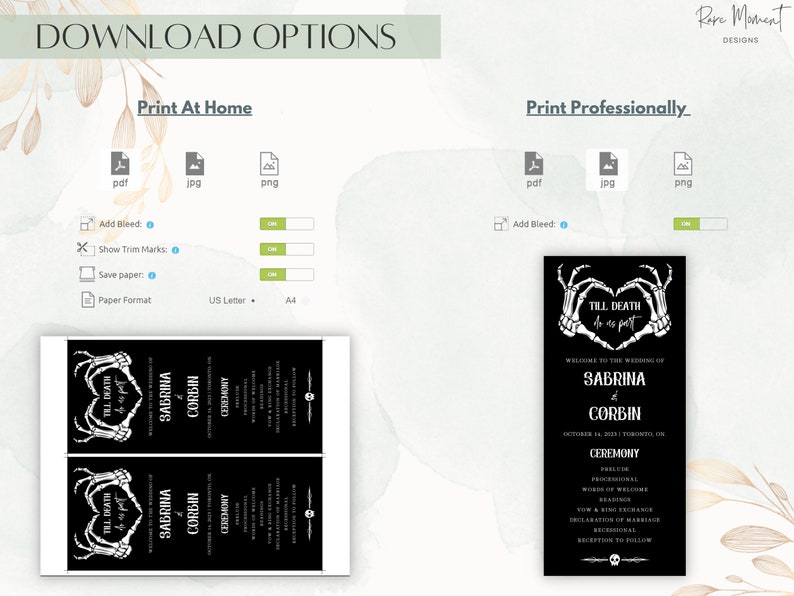 Gothic Wedding Program Template Editable Halloween Wedding - Etsy