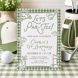 Let's Par-tee Invitation, Golf 1st Birthday Invite, Editable Hole in One First Birthday, Canva Template (Digital Download)