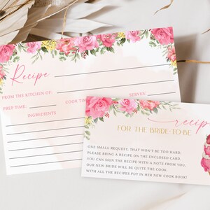 Ze is opgeschept bruids douche recept kaart invoegen, bloemen recept kaartsjabloon, afdrukbare ijs bruids douche uitnodiging invoegen 4 x 6