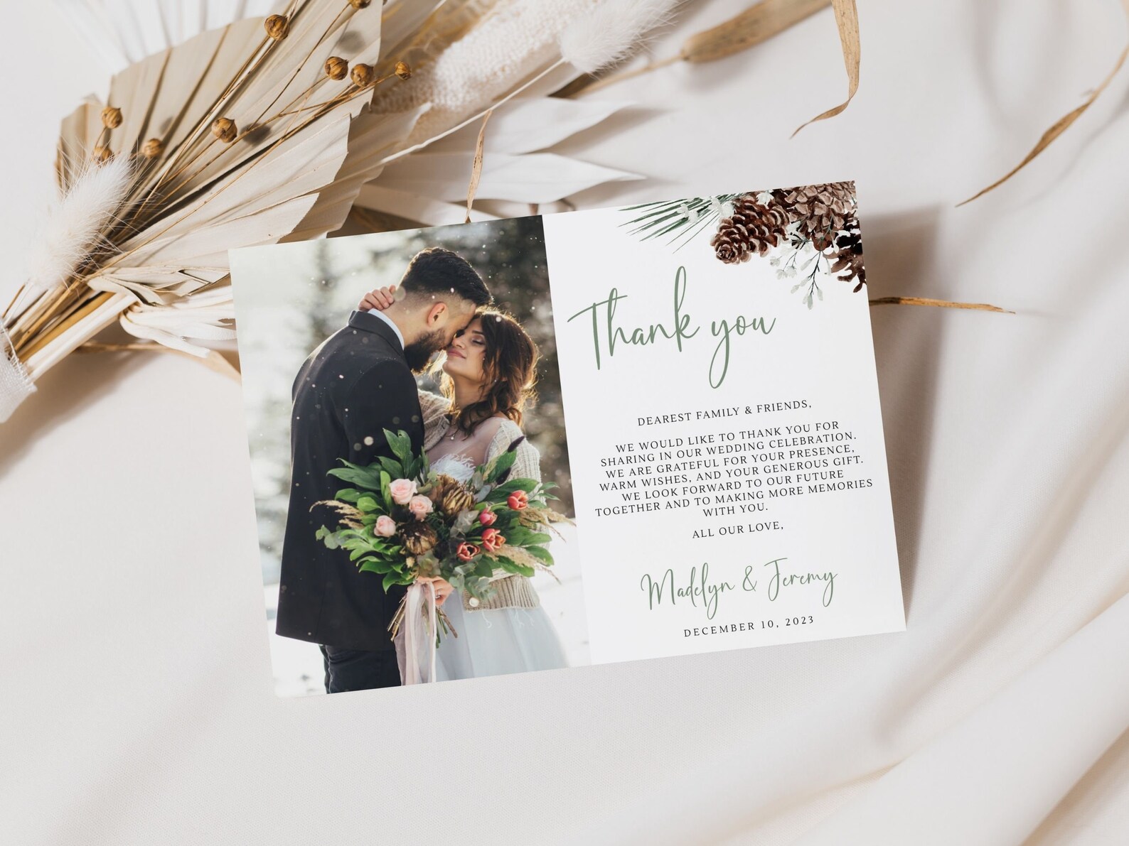 Winter Wedding Thank You Card, Christmas Wedding Thank You Cards With — free download