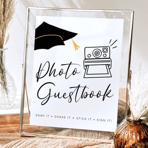 Letrero para libro de visitas con foto de graduación, libro de visitas con foto de fiesta de graduación, descarga de letrero para fiesta de graduación 2025, alternativa para libro de visitas de graduación