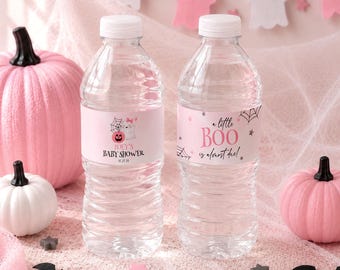 Little Boo Baby Shower Water Bottle Labels, Editable Baby Shower Drink Label Template, Pink Ghost Shower Decor, Printable Water Bottle Wraps