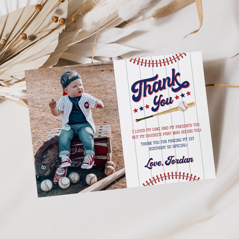 Rookie of the Year First Birthday Thank You Card, Baseball Thank You ...