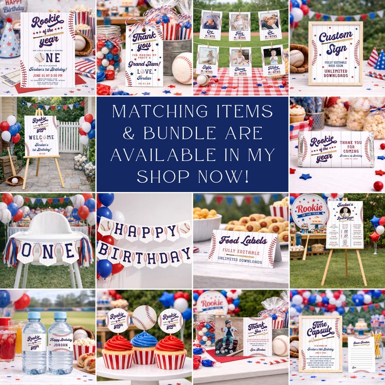 Rookie of the Year First Birthday Sign, Baseball Birthday Party Sign, Cards and Gifts Sign Printable, Rookie Year Boy Birthday Party Decor image 2