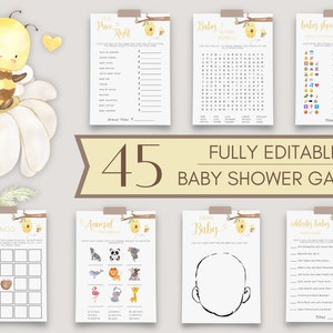 Honey Baby Shower Games Bundle, Printable Honey Bee Baby Shower Games, Editable Baby Shower Games Bundle, Baby Shower Bingo, Wishes for Baby