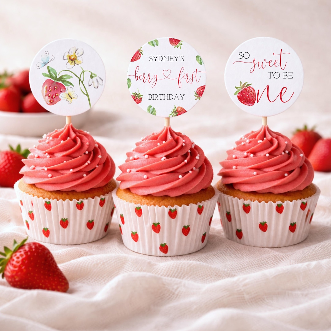 Berry First Birthday Cupcake Toppers, Strawberry Cupcake Toppers, Girl ...