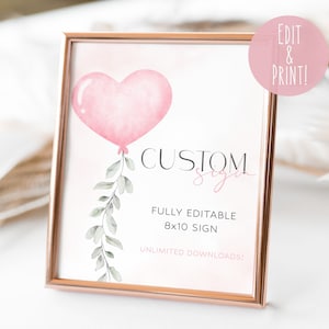 Sinal totalmente editável do primeiro aniversário do querido, sinal de mesa personalizado rosa Boho para primeiro aniversário, decoração de sinalização para festa de dia dos namorados 8x10