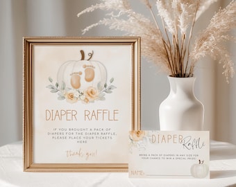 Pumpkin Baby Shower Diaper Raffle Sign, Neutral Fall Baby Shower Diaper Raffle, Little Pumpkin Diaper Raffle, Autumn Baby Shower Raffle Card