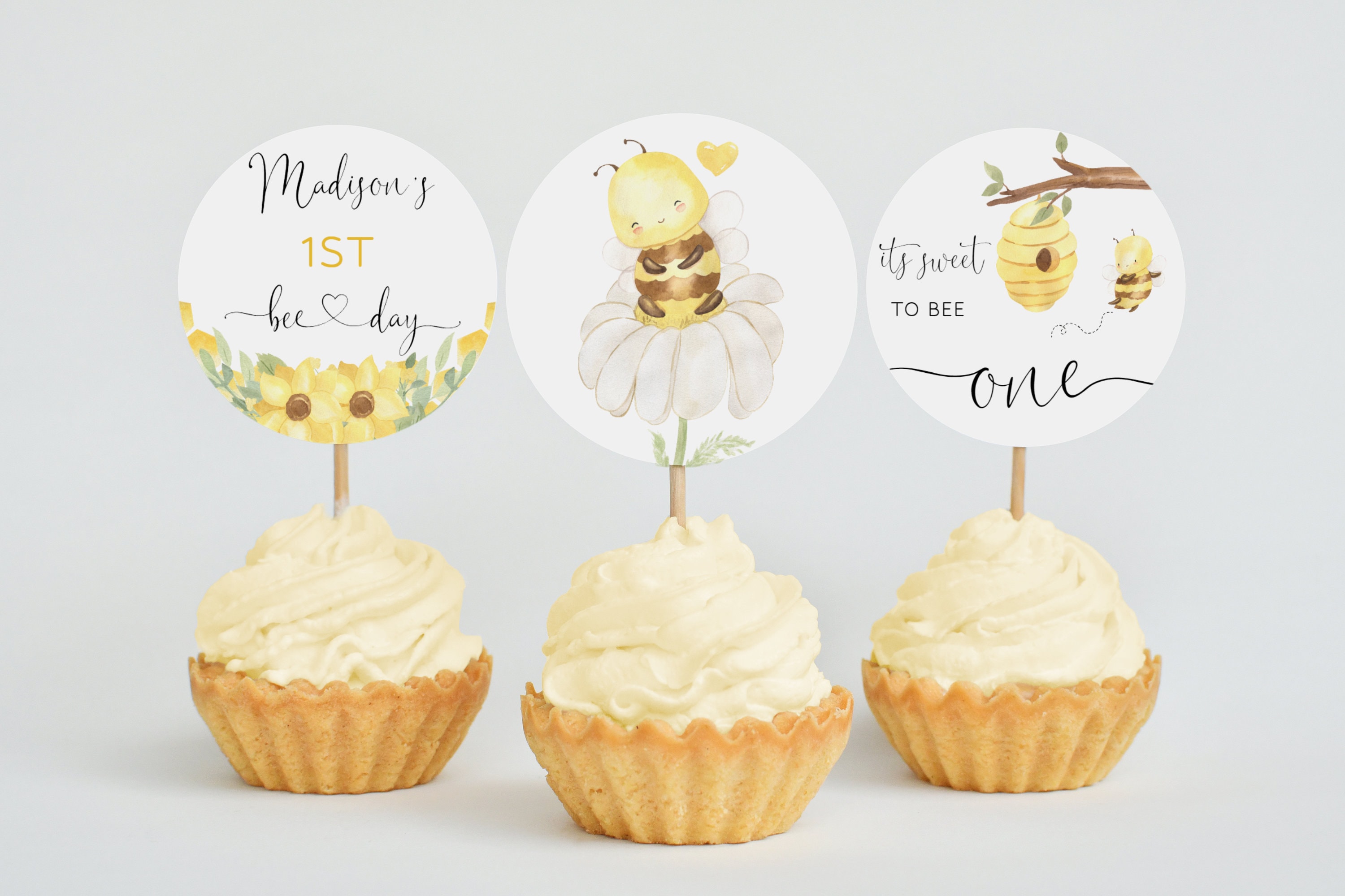 Bee Birthday Cupcake Toppers Template Printable Bee Dessert Etsy Canada