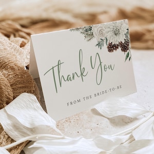 Winter Bridal Shower Thank You Card, Christmas Thank You Card Template, Bridal Shower Thank You Note Printable, Rustic Pine Thank you Notes
