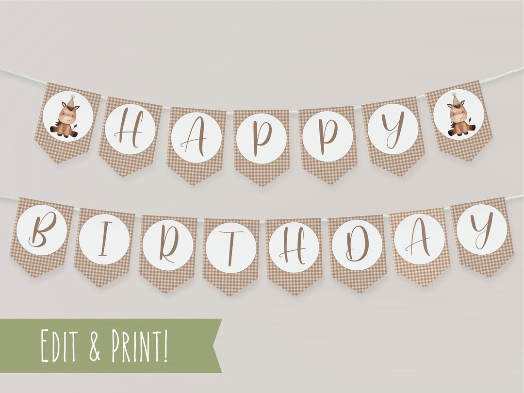 Farm Happy Birthday Banner Printable Download, Happy Birthday Plaid ...