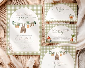 Locally Grown Baby Shower Invitation, Farmers Market Baby Shower Invitation Bundle, Locally Grown Invite, Home Grown Printable Invite Cards
